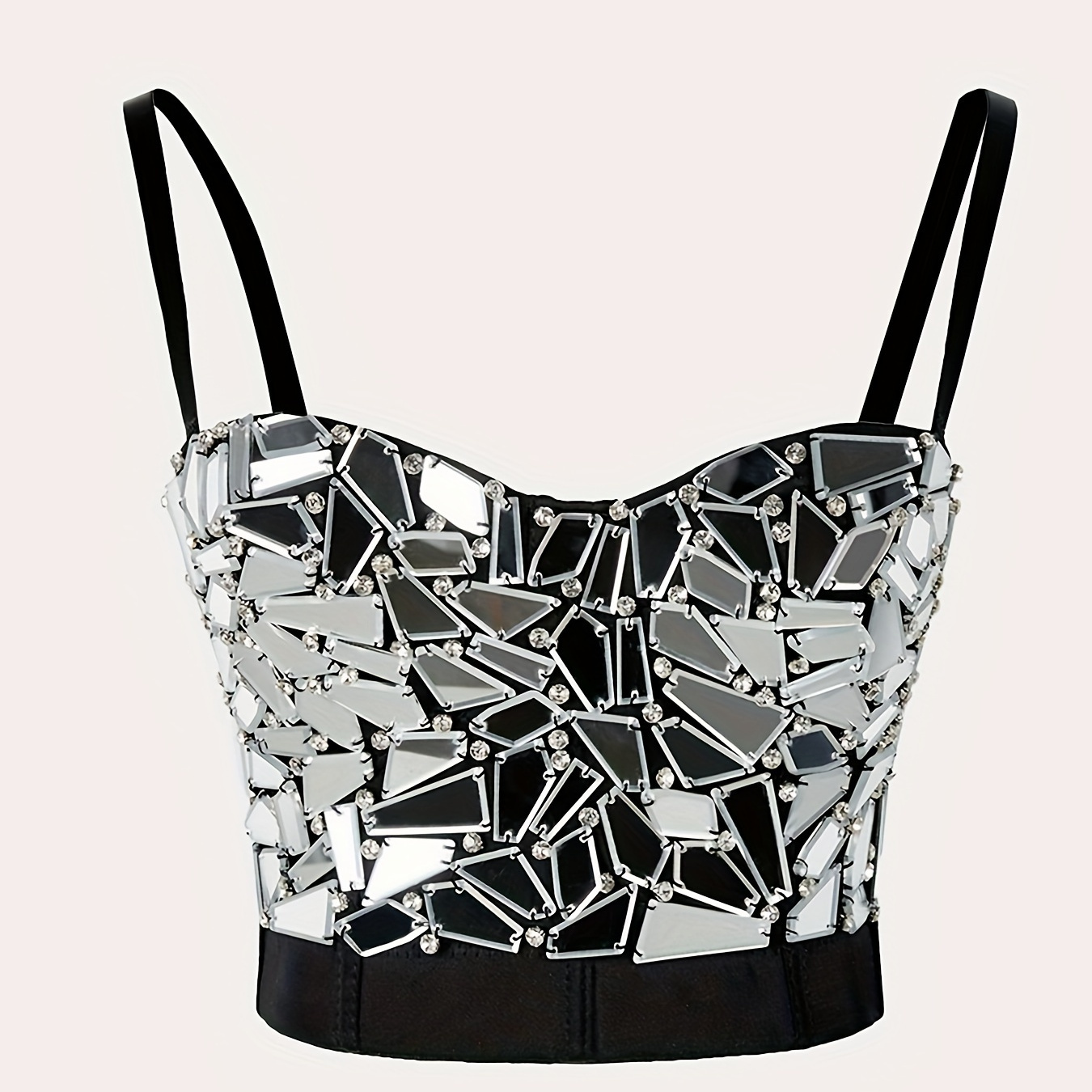 

Rhinestone Glass Strap Top, Stylish Sleeveless Crop Cami Top For Summer, Women's Clothing