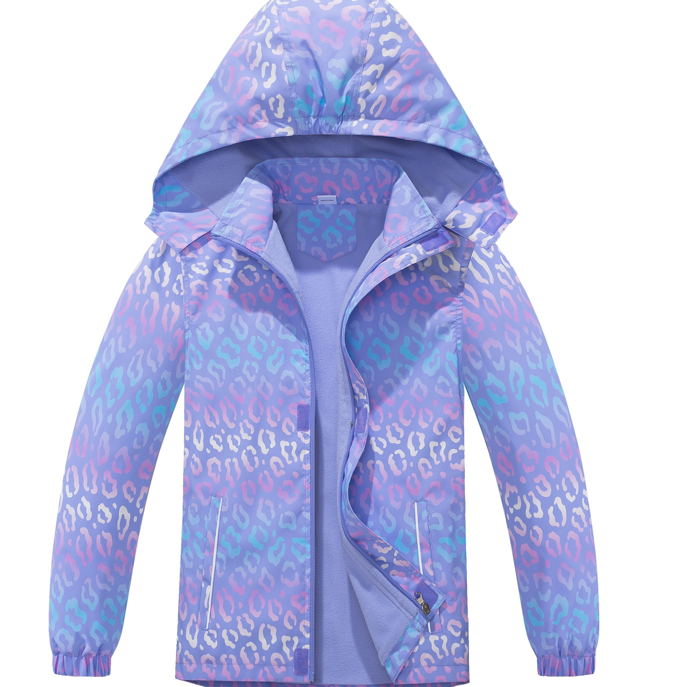 

Boys Girls Camouflage Rain Jacket With Detachable Hood, Waterproof Oudoor Kids Hooded Fleece Lining Windbreaker Jackets