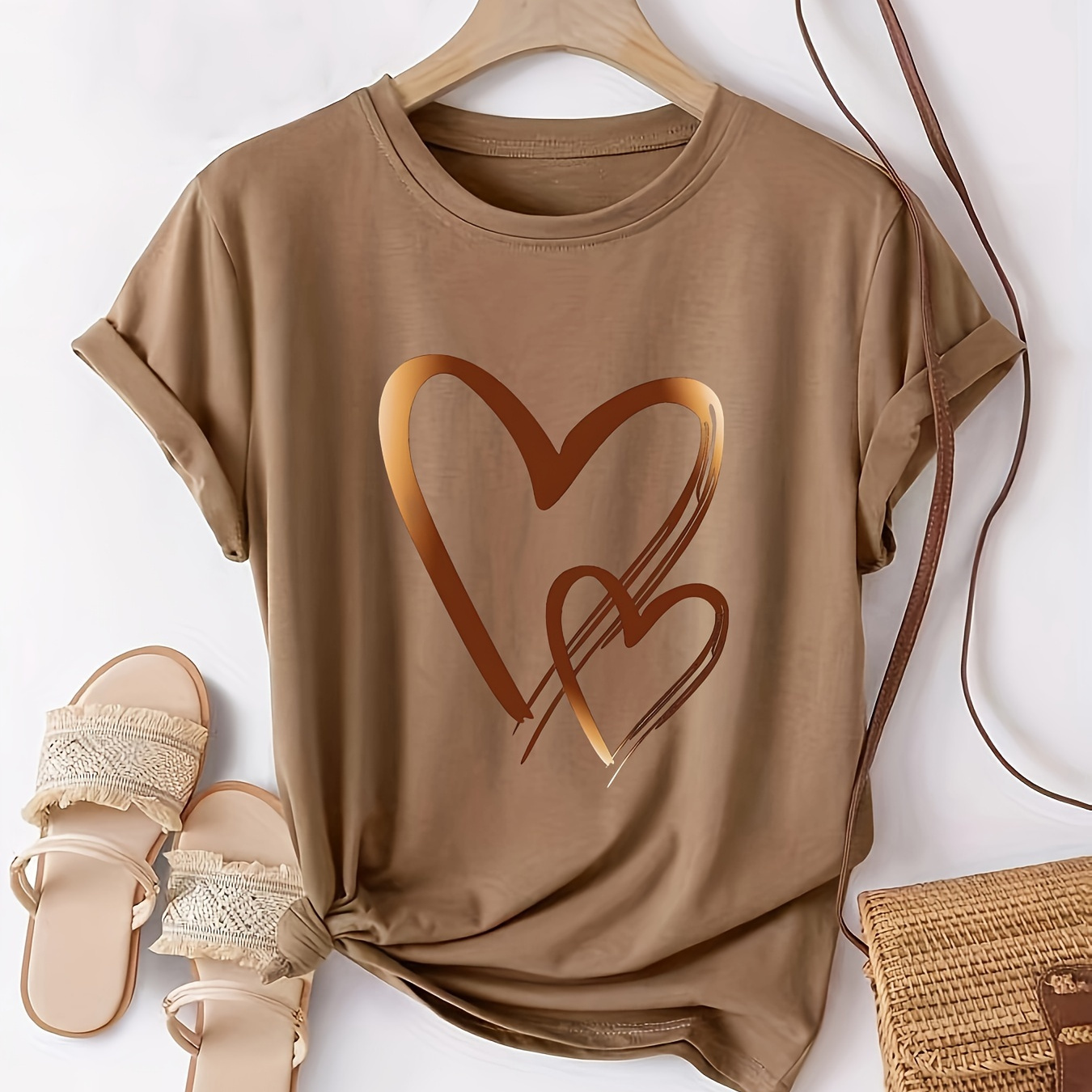 

[fashion Tee] Women's Casual -shirt With Print - Soft Polyester & Elastane , Crew Neck, Short Sleeve, Machine Washable - Stylish & Comfortable For Casual Attire