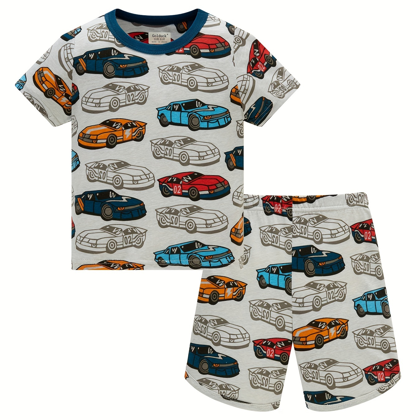 

Boys 2pcs Cotton Pajamas Top & Elastic Waist Shorts Cartoon Car Print Short Sleeve Round Neck Pullover Loungewear Comfy Casual Homewear Pj Set Kids Clothes
