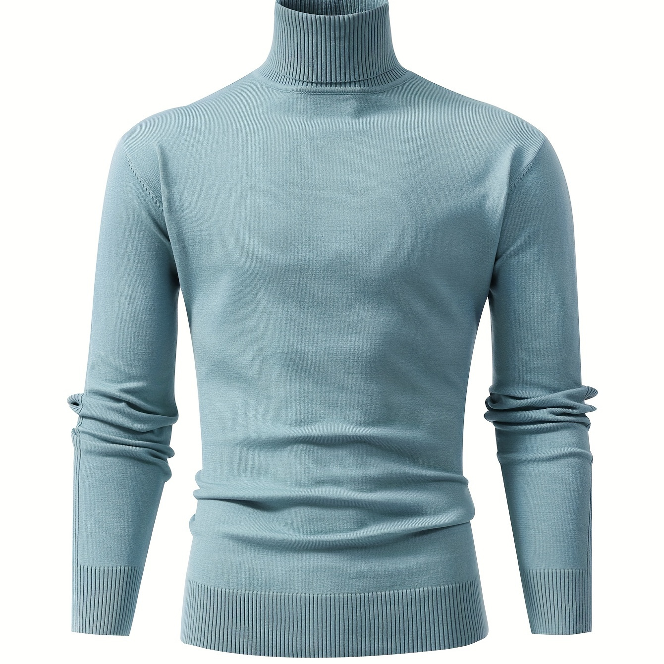 

All Match Knitted Thermal Solid Sweater, Men's Casual Warm High Stretch Stand Collar Pullover Sweater For Fall Winter