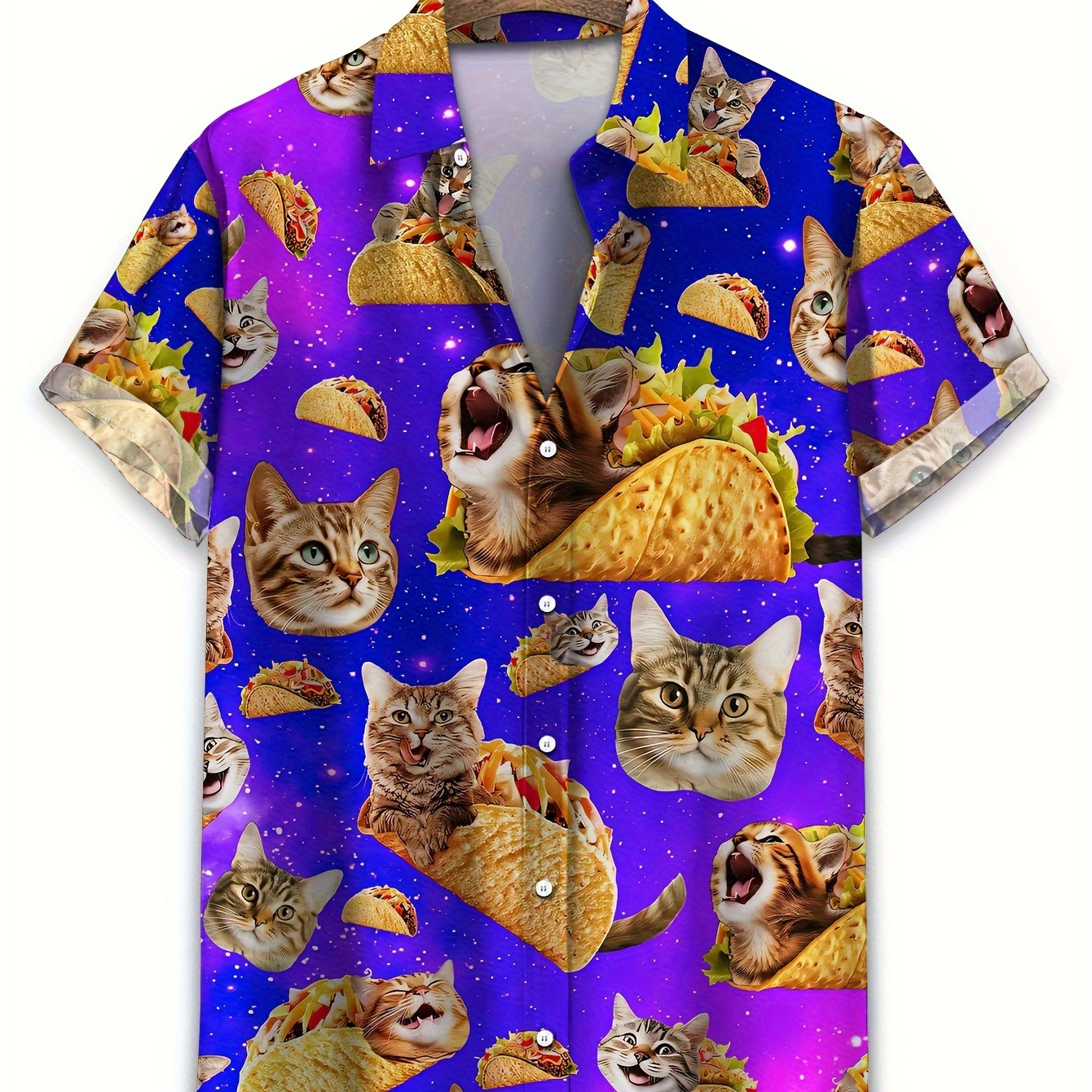 

Cat Pattern Men's Lapel Short Sleeve, Simple Trendy Shirt, Versatile Top For Holiday Spring Summer Dates Holiday Daily Commute Holiday Leisure Vacation