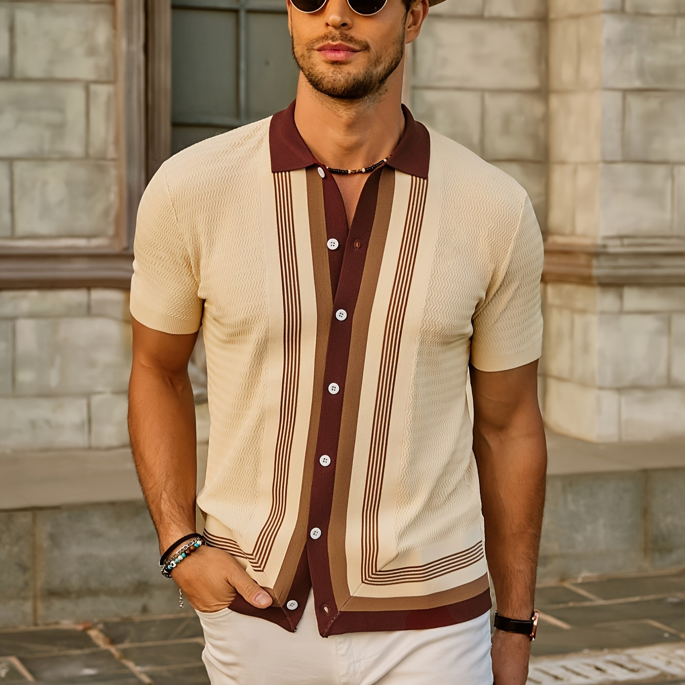 

Men' Knit Shirt - Casual Short Sleeve Button-down Cardigan, Machine Washable