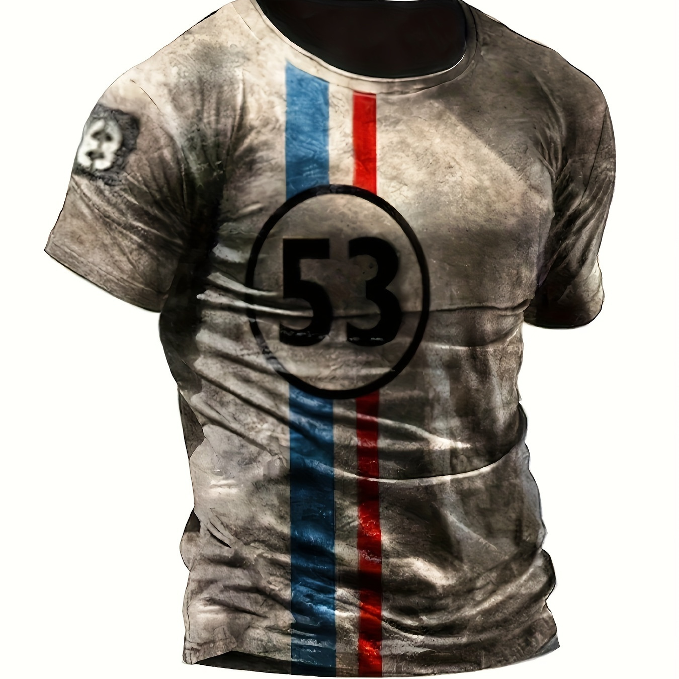 

Men' Car No. 53 Graphic Tee - Casual Round Neck Short Sleeve T-shirt, Breathable Polyester, Fit