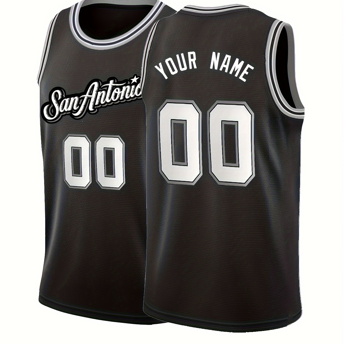 

San Basketball Jersey For Men - Customizable Name And Number, Polyester Knit Fabric, Sports Style, Round Neck, Loose Fit, Embroidered, For Casual, Party, Training, Outdoor Activities - S-3xl