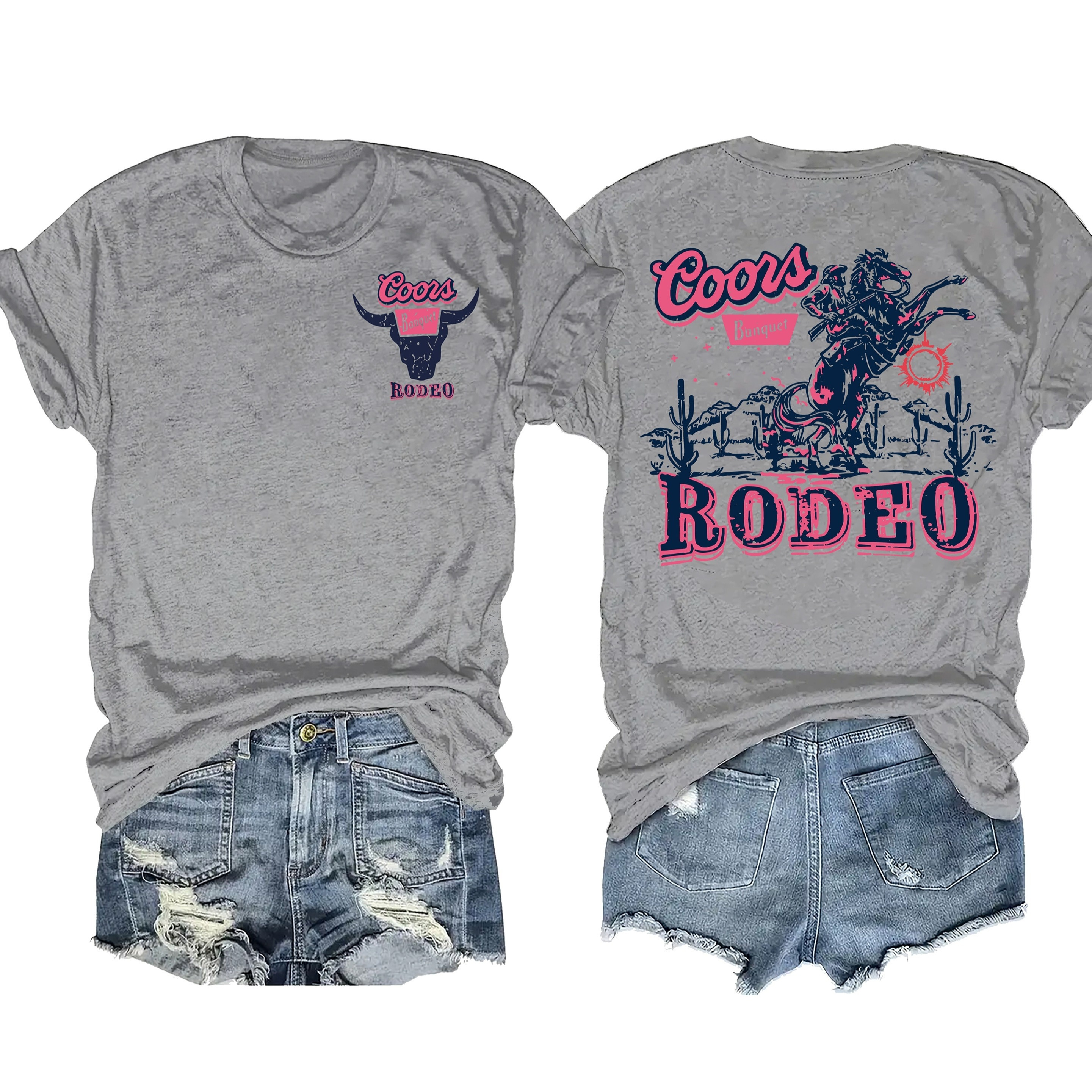 

Western Cowboy-themed Graphic Tee For Women - Casual Crew Neck, Short Sleeve, Polyester , Machine Washable