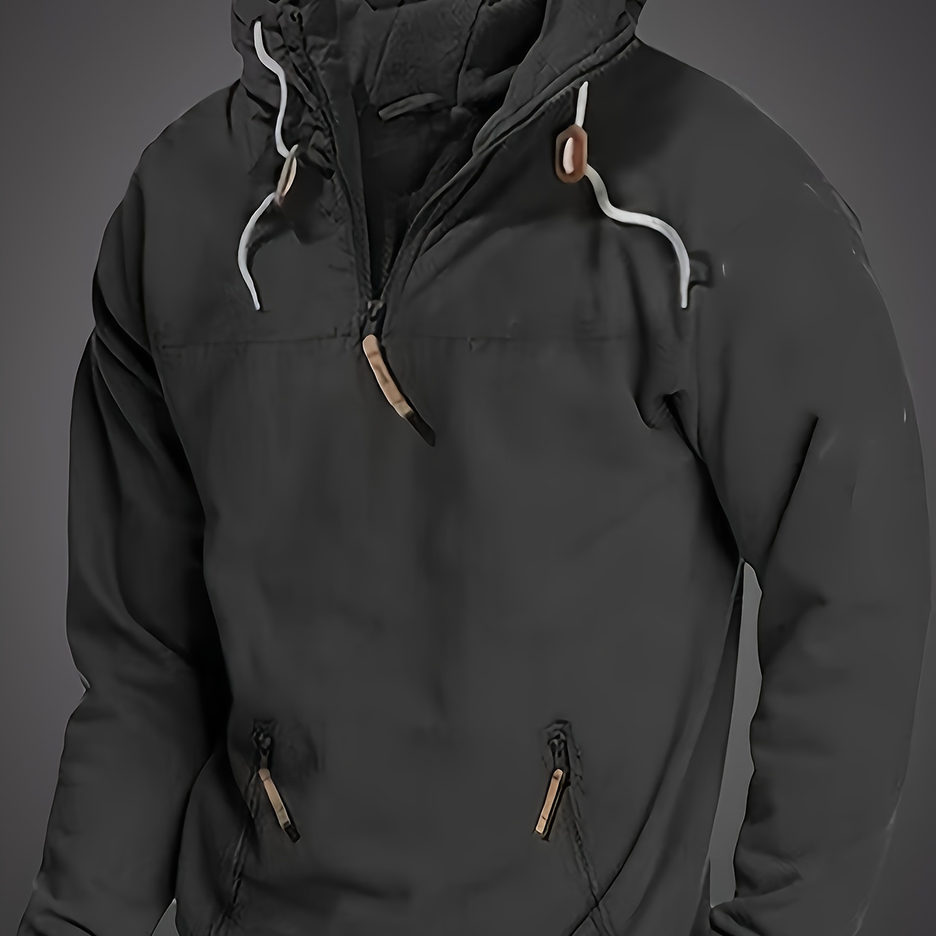 

1pc Men's Casual Long Sleeve Hoodie, Solid Color Polyester Pullover With 1/4 Zip Hood, Knit Athletic Hooded Sweatshirt For Spring/autumn/winter