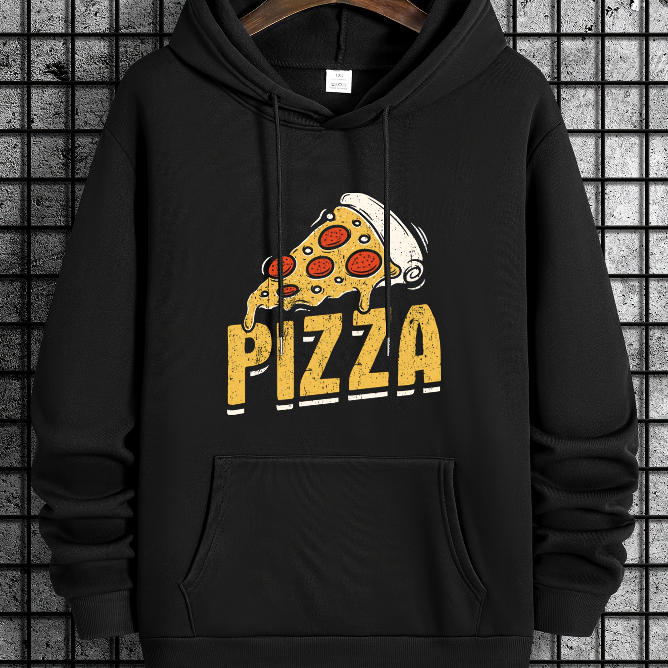 

Pizza Print Plus Size Hoodies For Men, Graphic Hoodie With Kangaroo Pocket, Comfy Loose Trendy Hooded Pullover, Mens Clothing For Autumn Winter