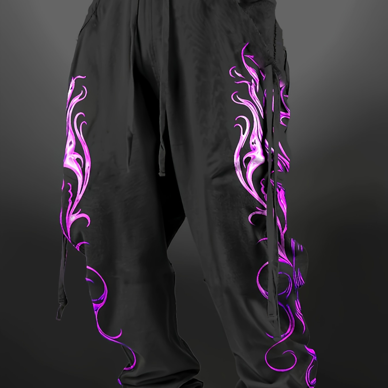 

Stylish Purple Flame Pattern Print Men's Casual Breathable Athletic Pants For Casual Daily Wear