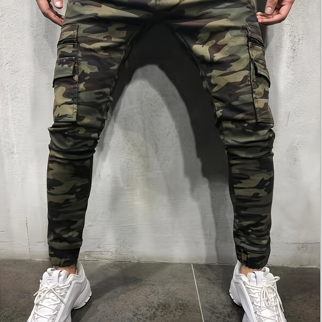

Men's Casual Flap Pocket Jeans, Street Style Medium Stretch Denim Pants, Camouflage Pattern Cargo Pants