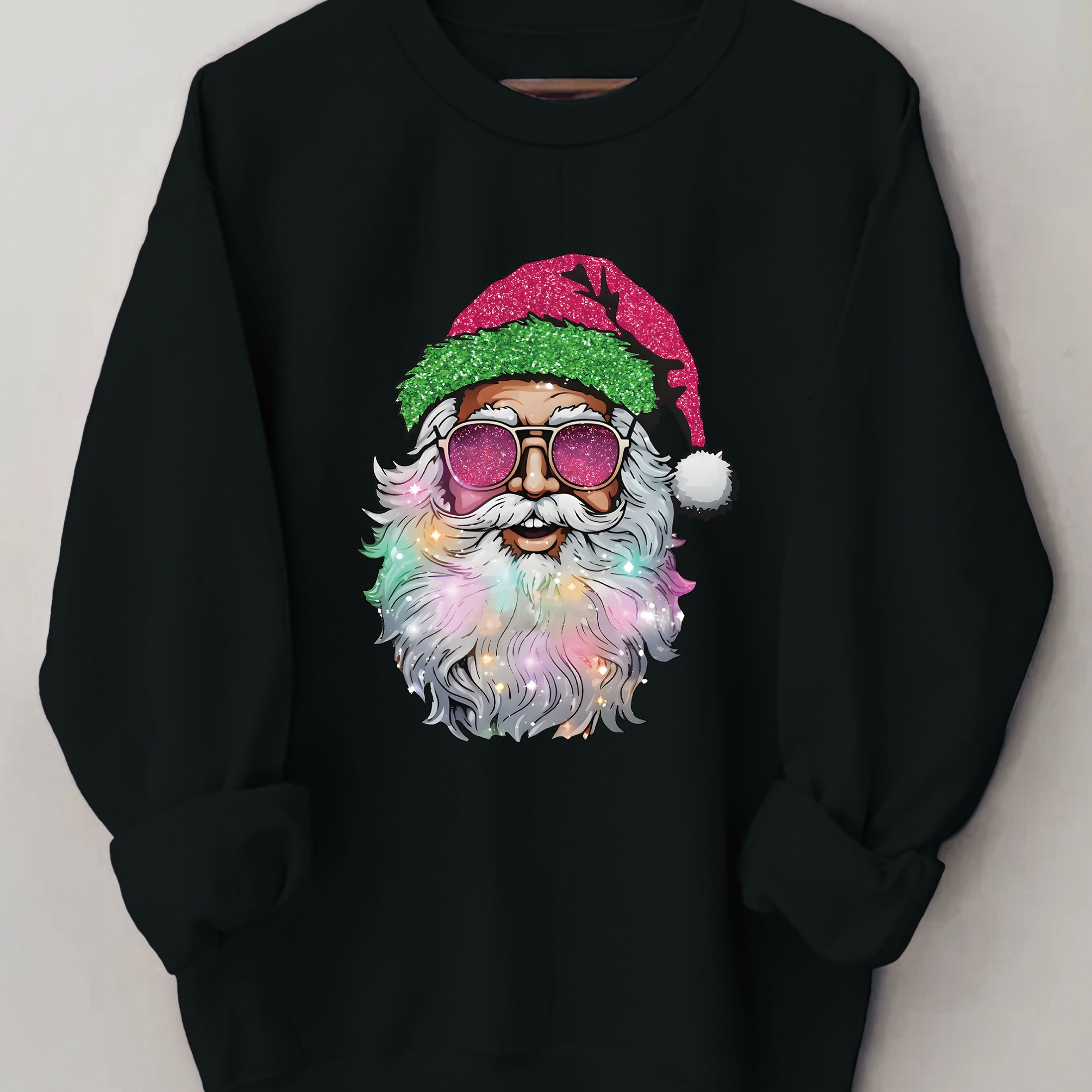 

Christmas Santa Print Sweatshirt, Crew Neck Casual Sweatshirt For Fall & Spring, Women's Clothing