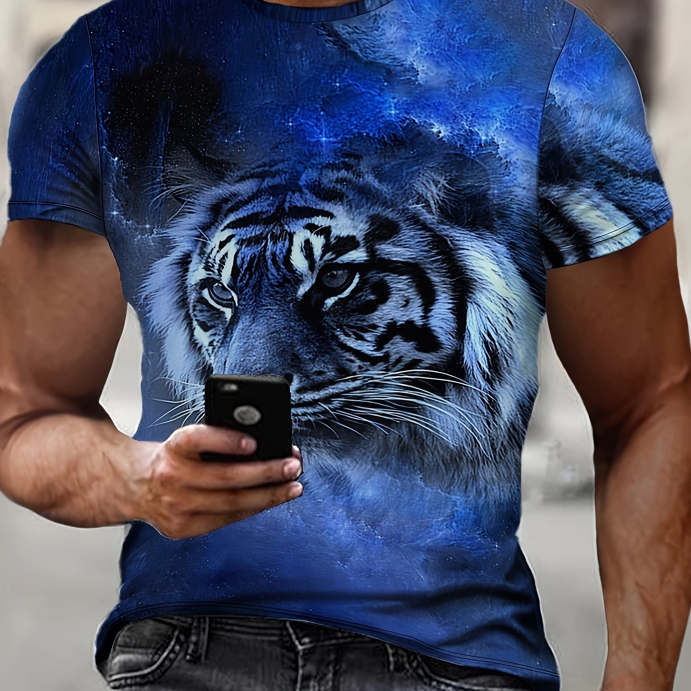 

T-shirt imprimé tigre pour hommes, tee-shirt décontracté à manches courtes et col rond, vêtements pour hommes pour l'extérieur