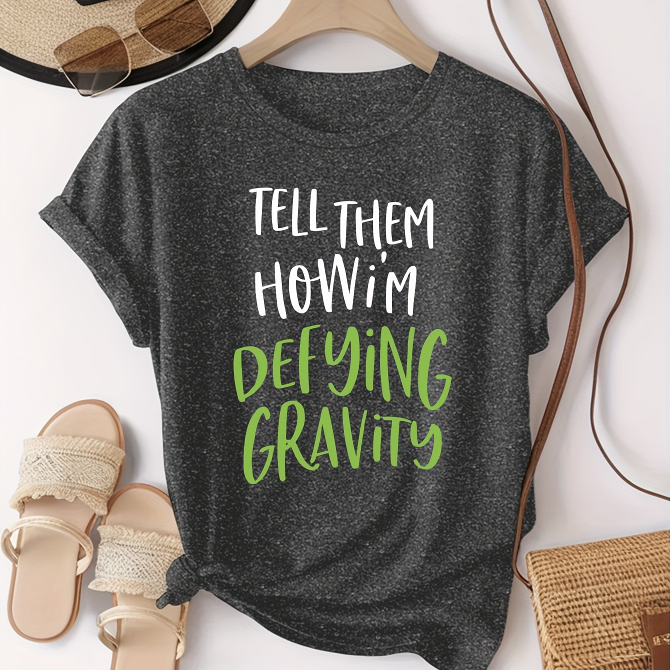 

Defying Graphic T- - Women's Polyester Tee Applique , Regular Fit For /summer