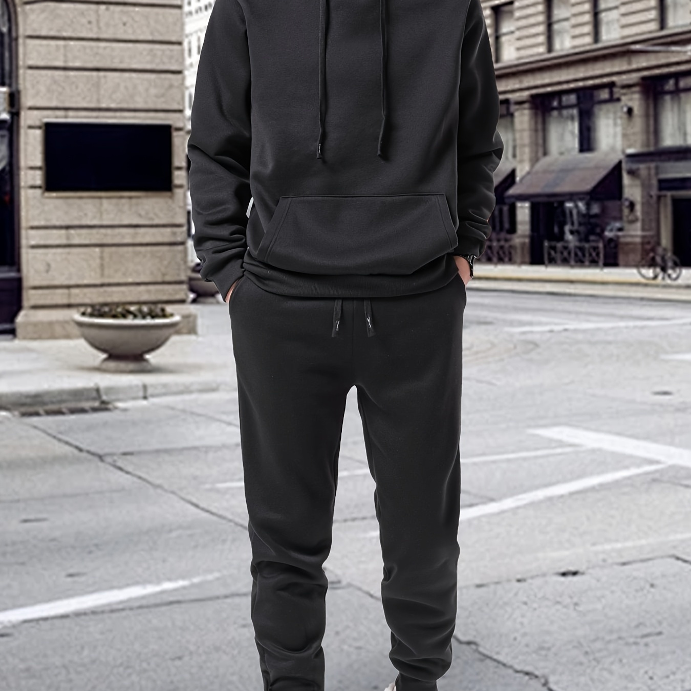 

Men's Casual Fleece-lined Hoodie & Joggers Set - Trendy X Embroidered, Drawstring Waist, Fall/winter Outdoor Activities, Letter Embroidery, Sports, Running Clothes