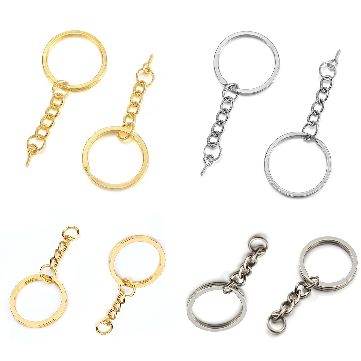 10 pcs/lot Key Ring Key Chain 60mm Long Round Split Keychain with Chain and  Jump Rings Jewelry Making Bulk Supplies 3 Sizes (Kc Gold, 25mm(0.98inch)) 