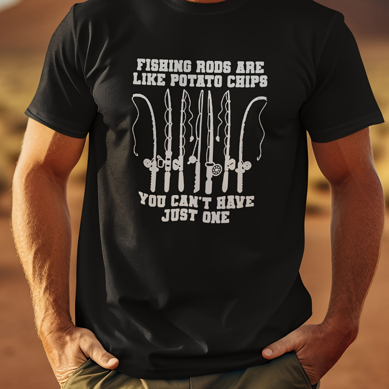 

'fishing Rods Are Like Potato Chips' - Men's Front Printed Short-sleeved T-shirt - Funny Fishing Tees - Ideal Birthday Gift For Dad, Husband, Grandpa