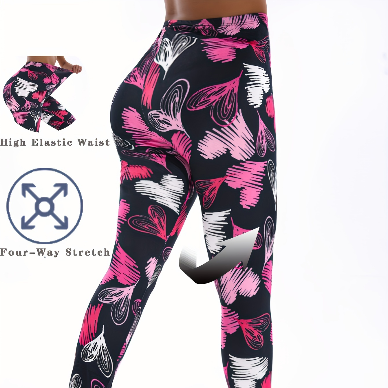 

Chic Heart Print High-waist Yoga Leggings - Stretchy, Breathable Activewear For Women, Running & Fitness Training