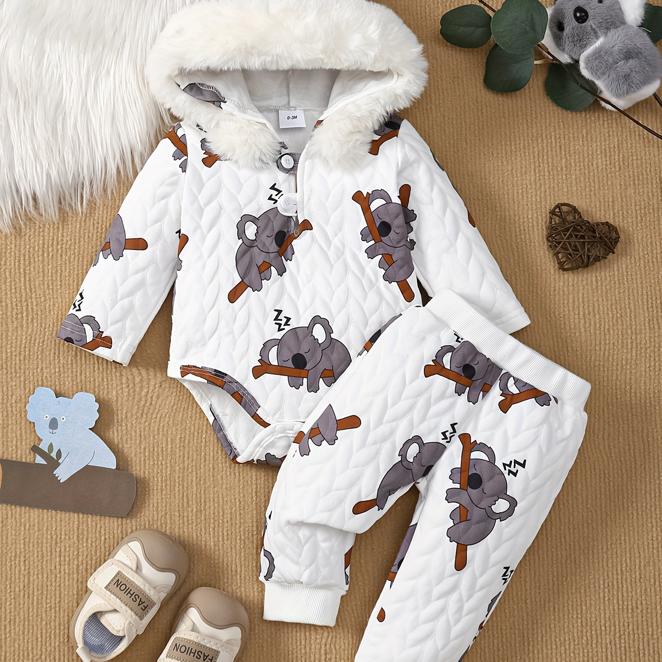 

2pcs Outfit Set - Long Sleeve Removable Fur & Waist Pants, , Cloth