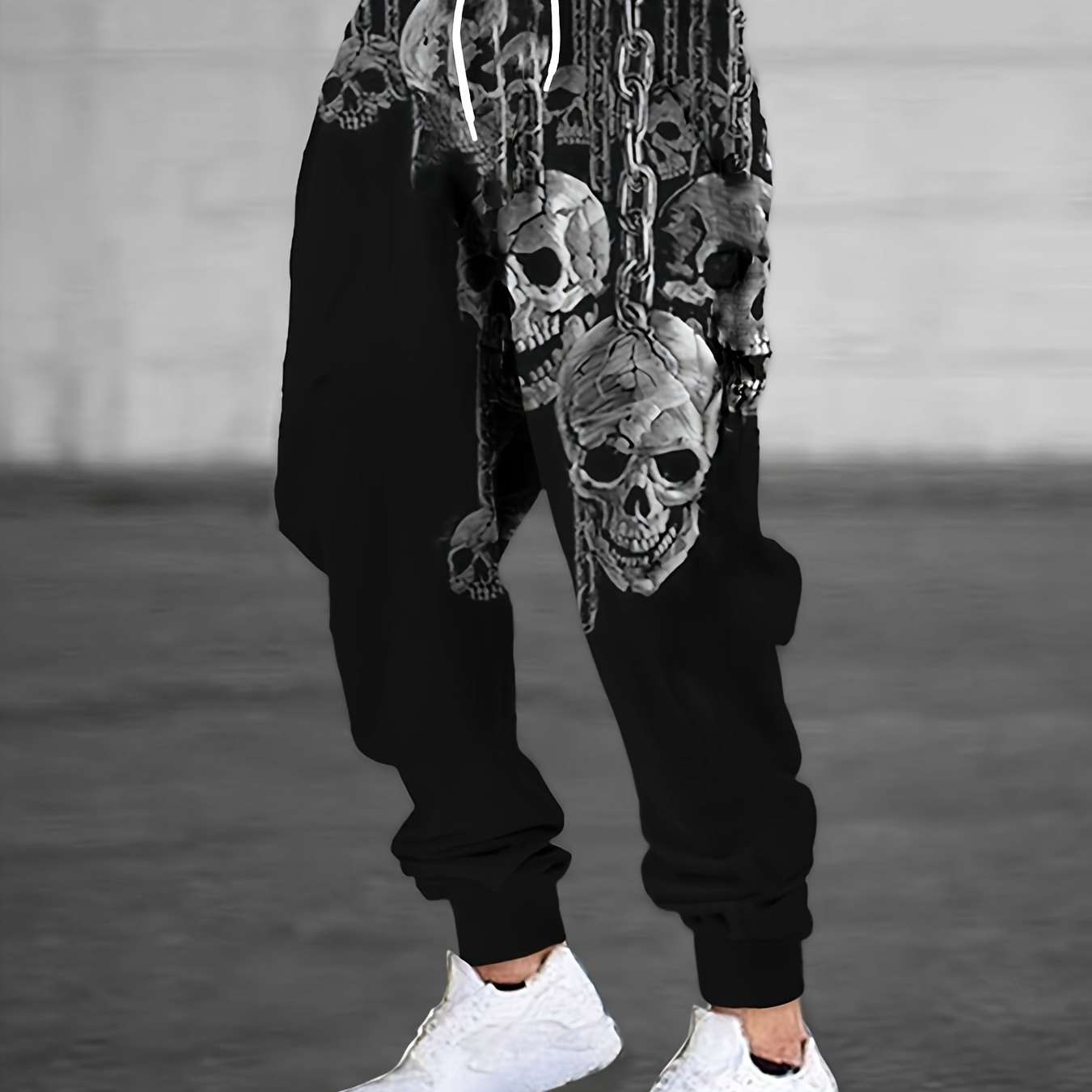 

Novelty Skulls Pattern 3d Printed Street Style Men's Chic Daily Footed Sweatpants With Drawstring, Spring Fall Outdoor