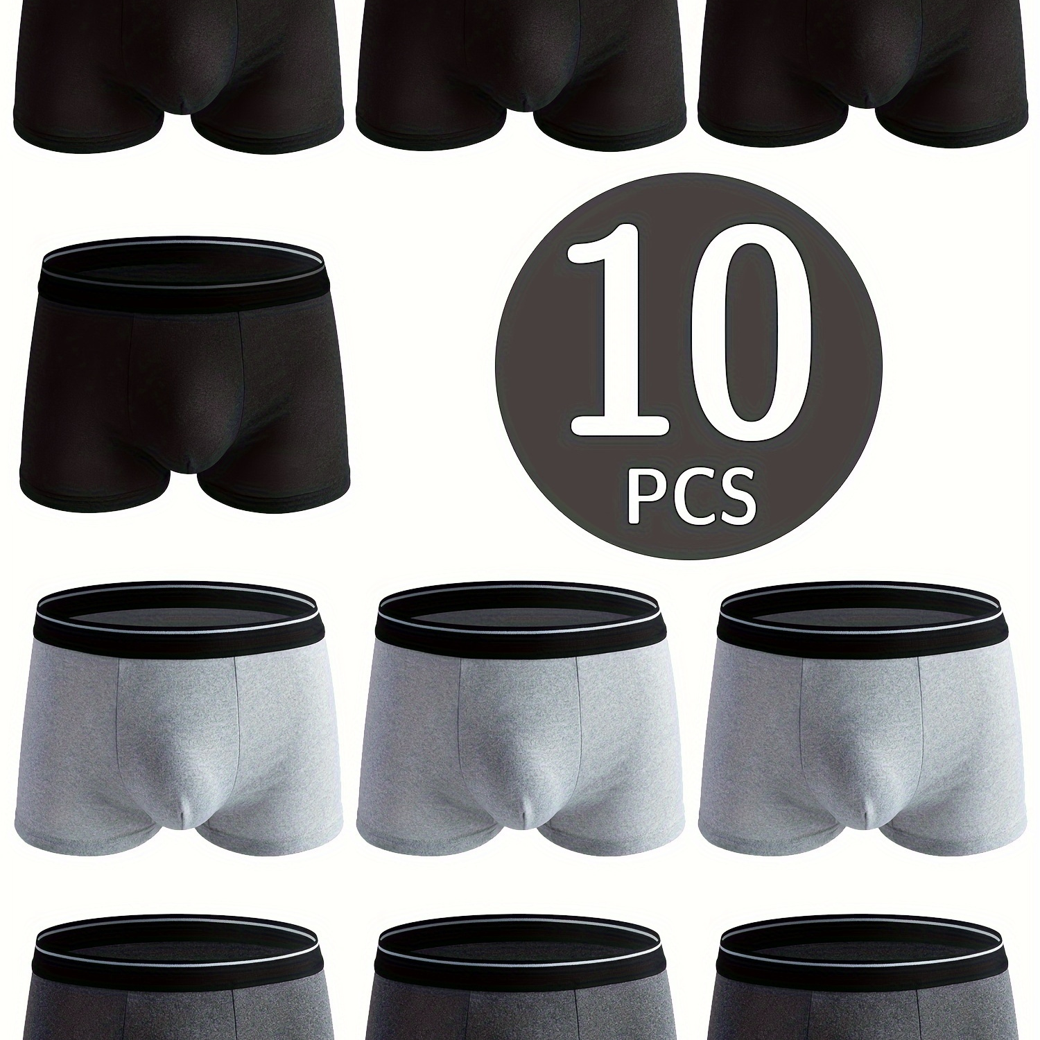 

10 Pcs Men's Classic Black And Gray Flat Angle Boxers, Breathable And Comfortable Elastic Shorts, Men's Casual Daily Bottom Underwear