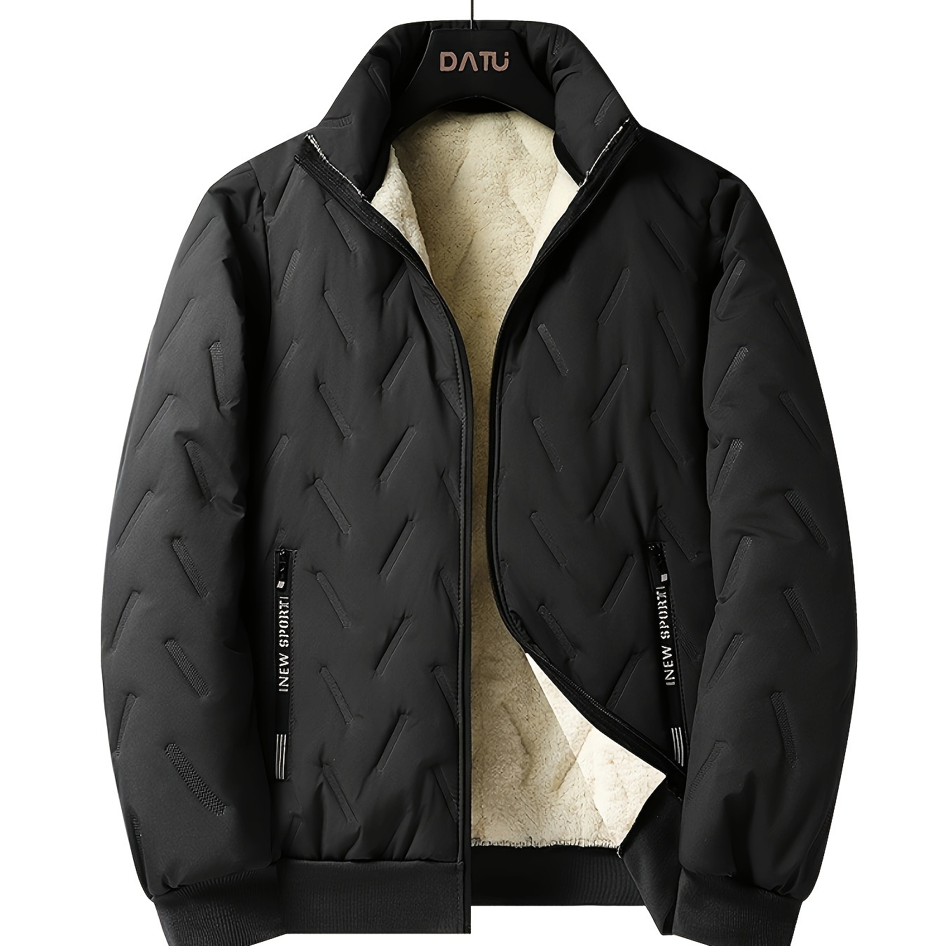 

Men's Casual Warm Padded Jacket, Chic Zip Up Stand Collar Coat For