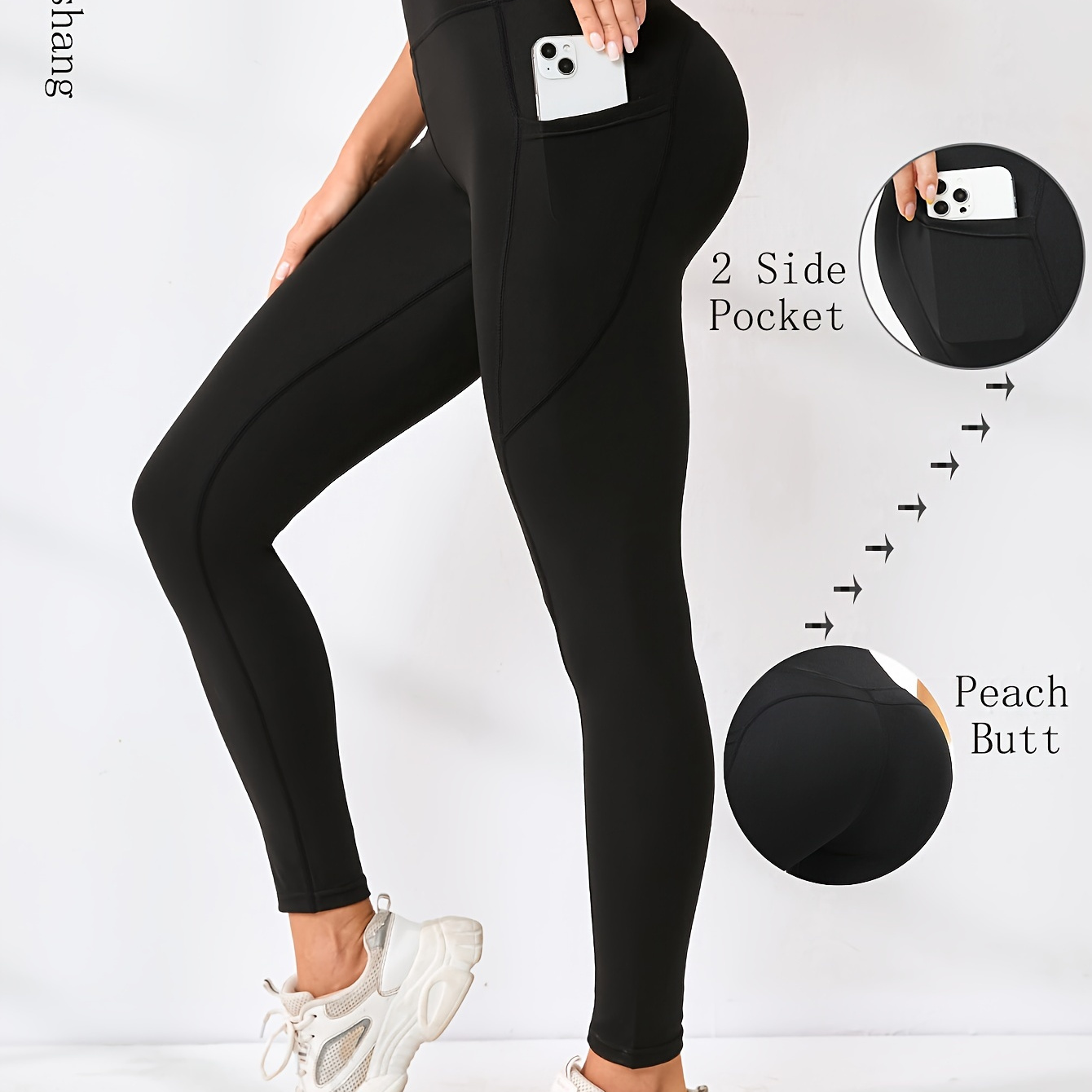 

Solid Color Yoga Pants With Pocket, High Stretch Butt Lifting Sports Running Leggings, Women's Activewear