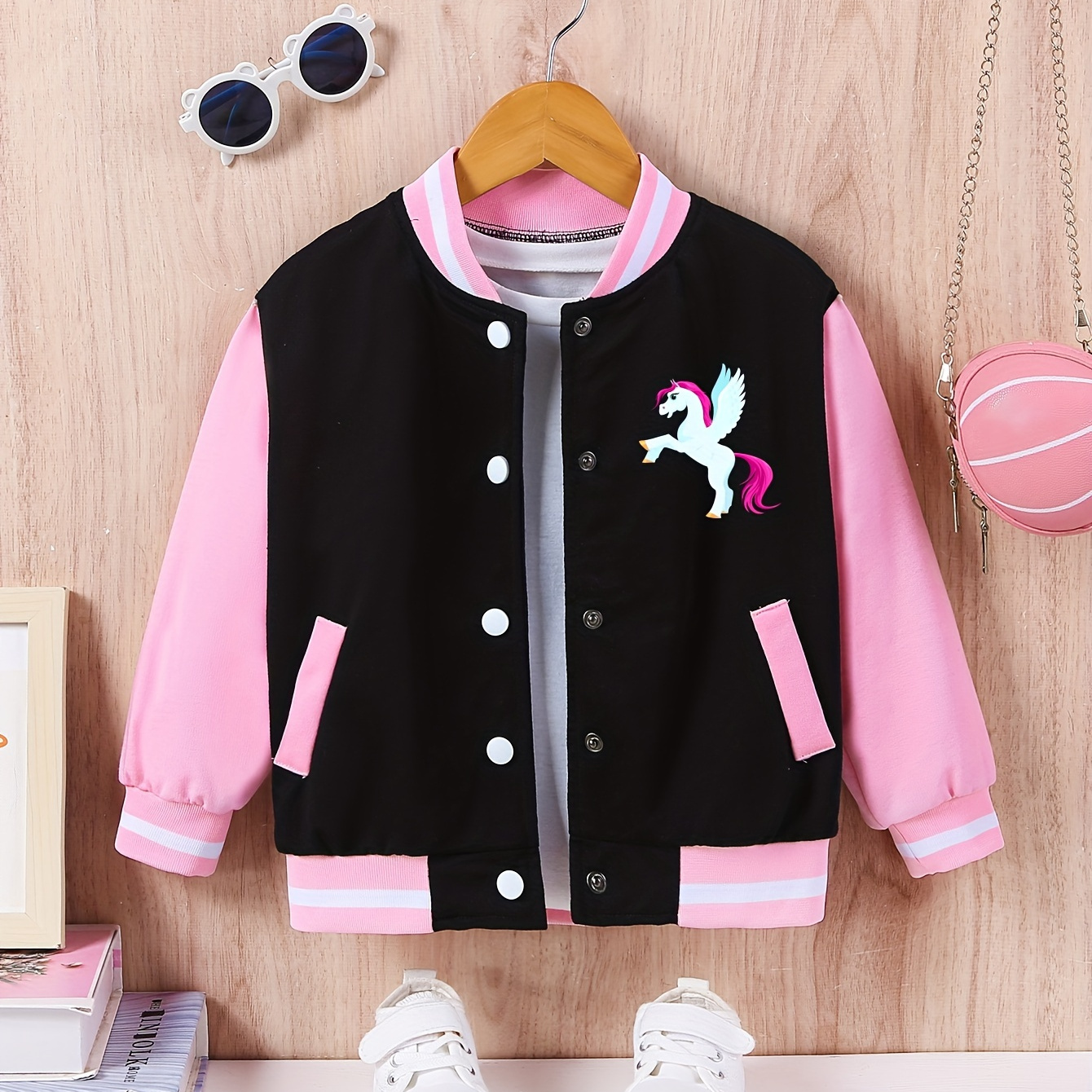 

Veste De Baseball Pour Bébés Filles Avec Motif De Licorne Cartoon Pour Les Saisons Printemps Et Automne En Extérieur