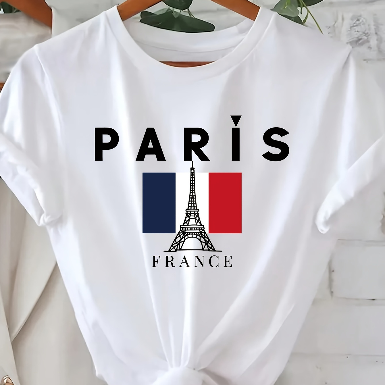 

Plus Size Paris Letter Print T-shirt, Casual Crew Neck Short Sleeve T-shirt, Women's Plus Size clothing