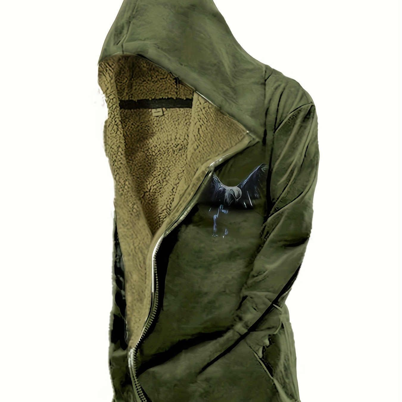 

Warm Eagle Pattern Hooded Overcoat, Men's Casual Cape Warm Fleece Jacket