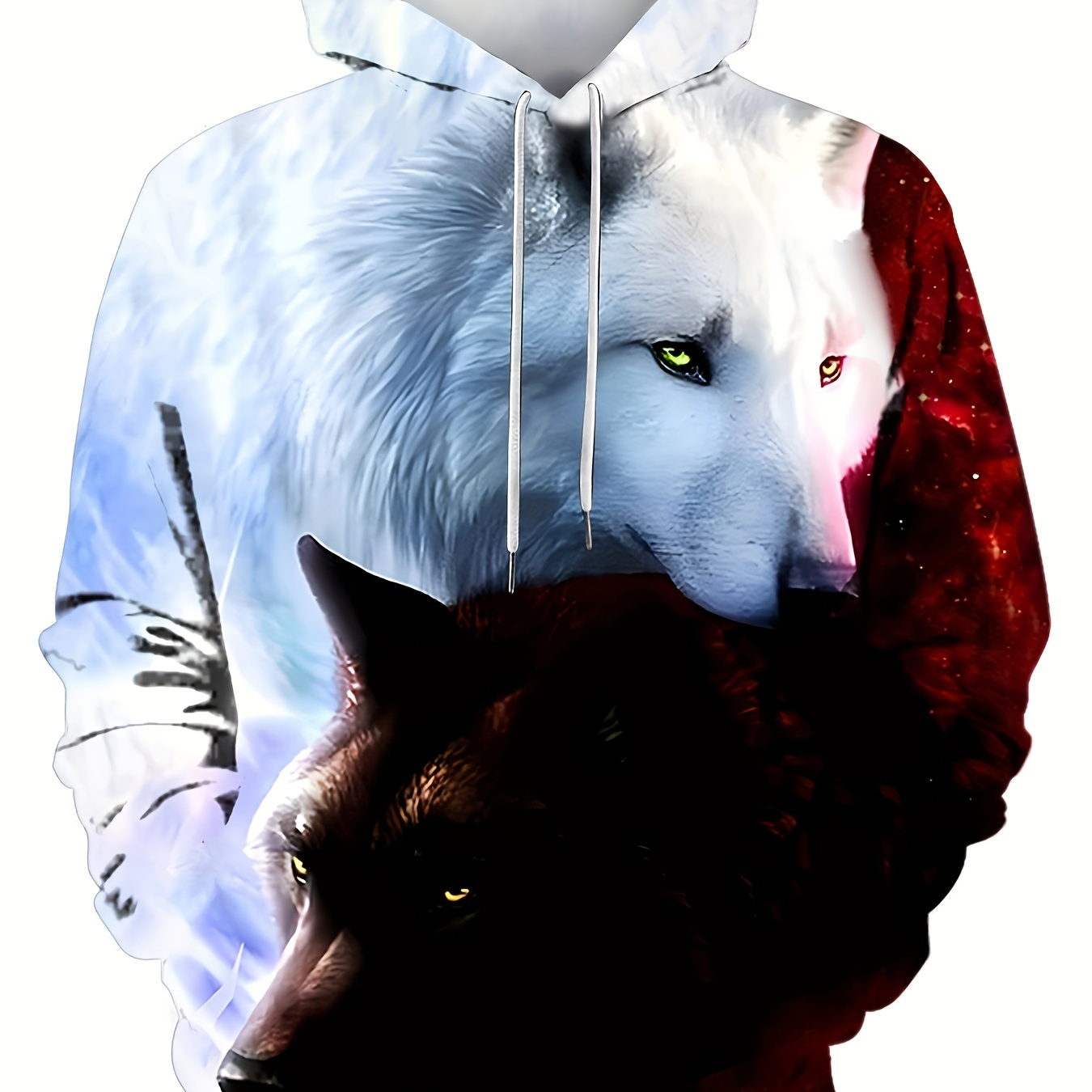 Wolf Pattern 3D Print Hoodie With Kangaroo Pocket, Men's Casual Pullover Hooded Sweatshirt