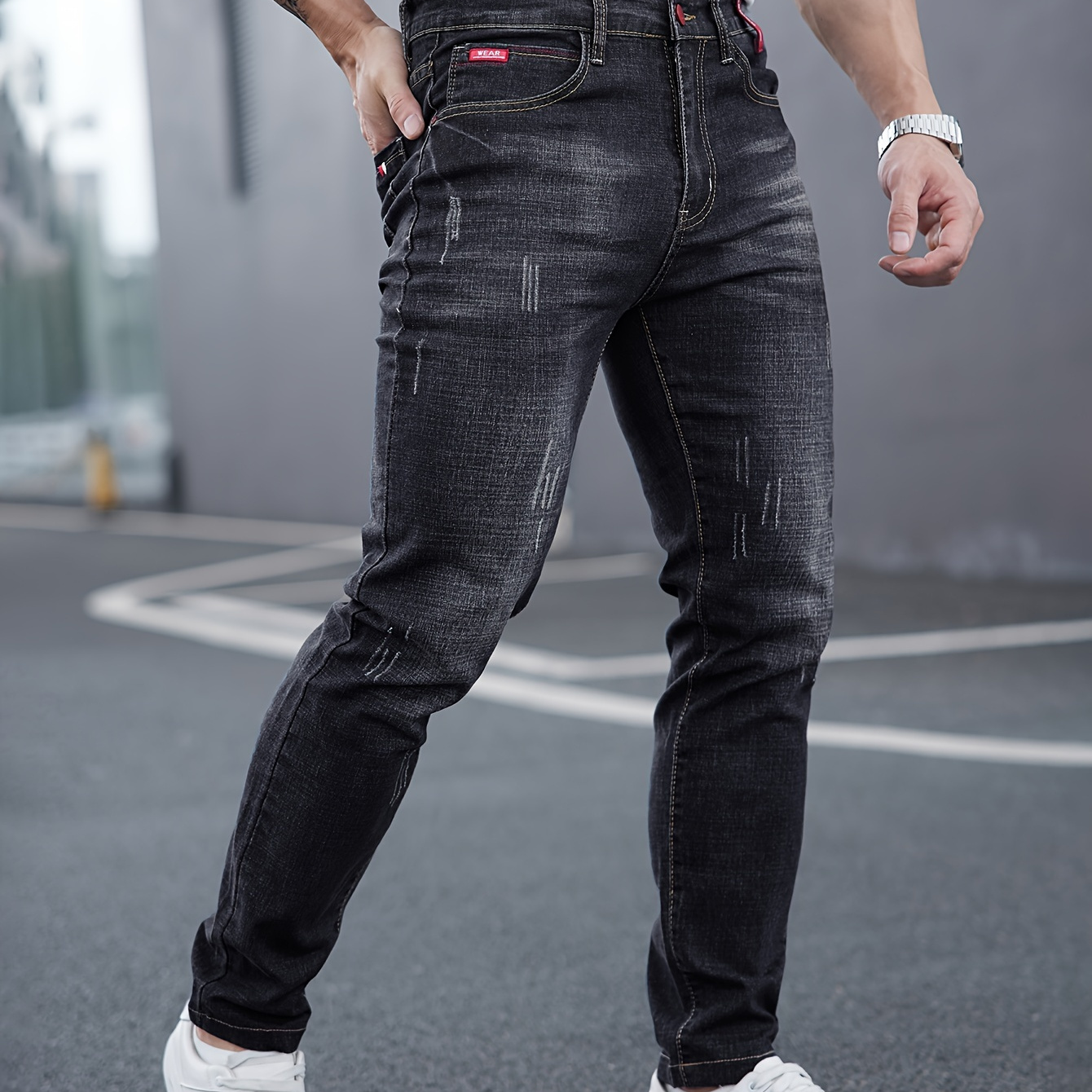 

Men's Casual Skinny Jeans, Chic Street Style Stretch Jeans