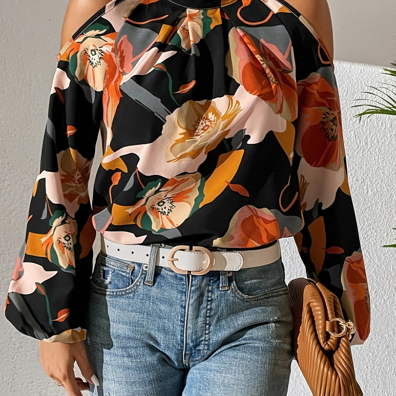 

Blouse À Épaules Dénudées À Imprimé Floral, Chemisier Élégant À Manches Lanternes Pour Le Printemps Et L’automne, Vêtements Pour Femmes