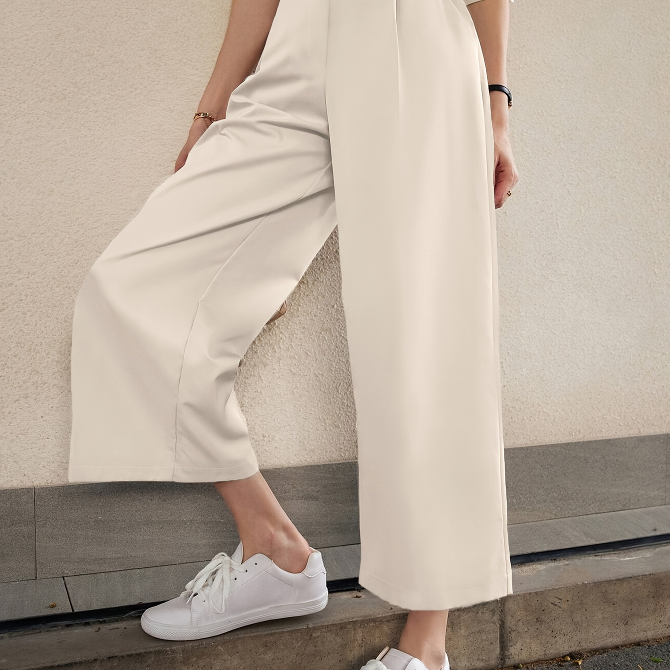 

Solid Color Straight Leg Pants, Elegant High Waist Button Front Pants For Work & Office, Women's Clothing