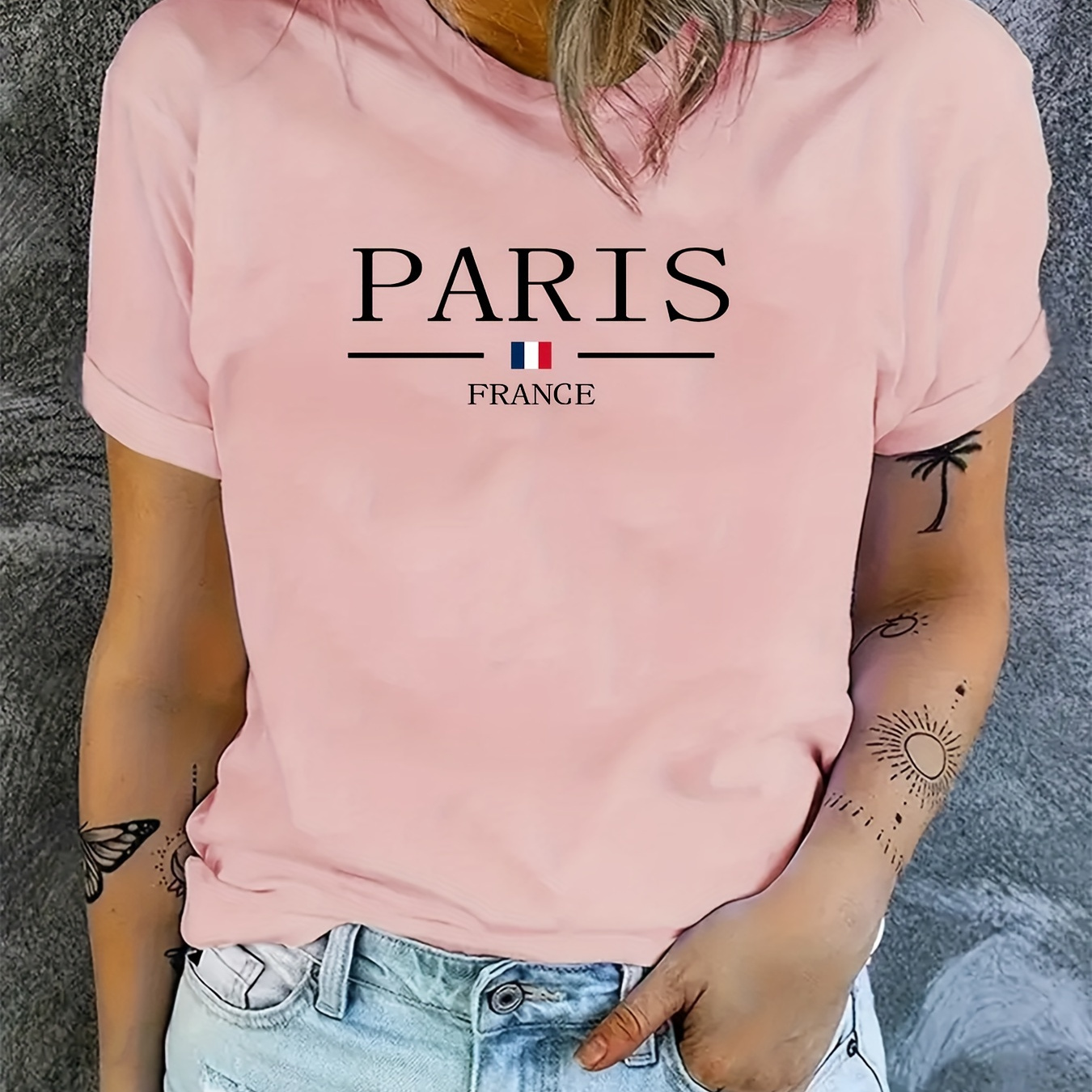 

Paris Letter Print T-shirt, Fashion Casual Crew Neck Short Sleeve Sport T-shirt, Casual Daily Tops, Women's Clothing Graphic