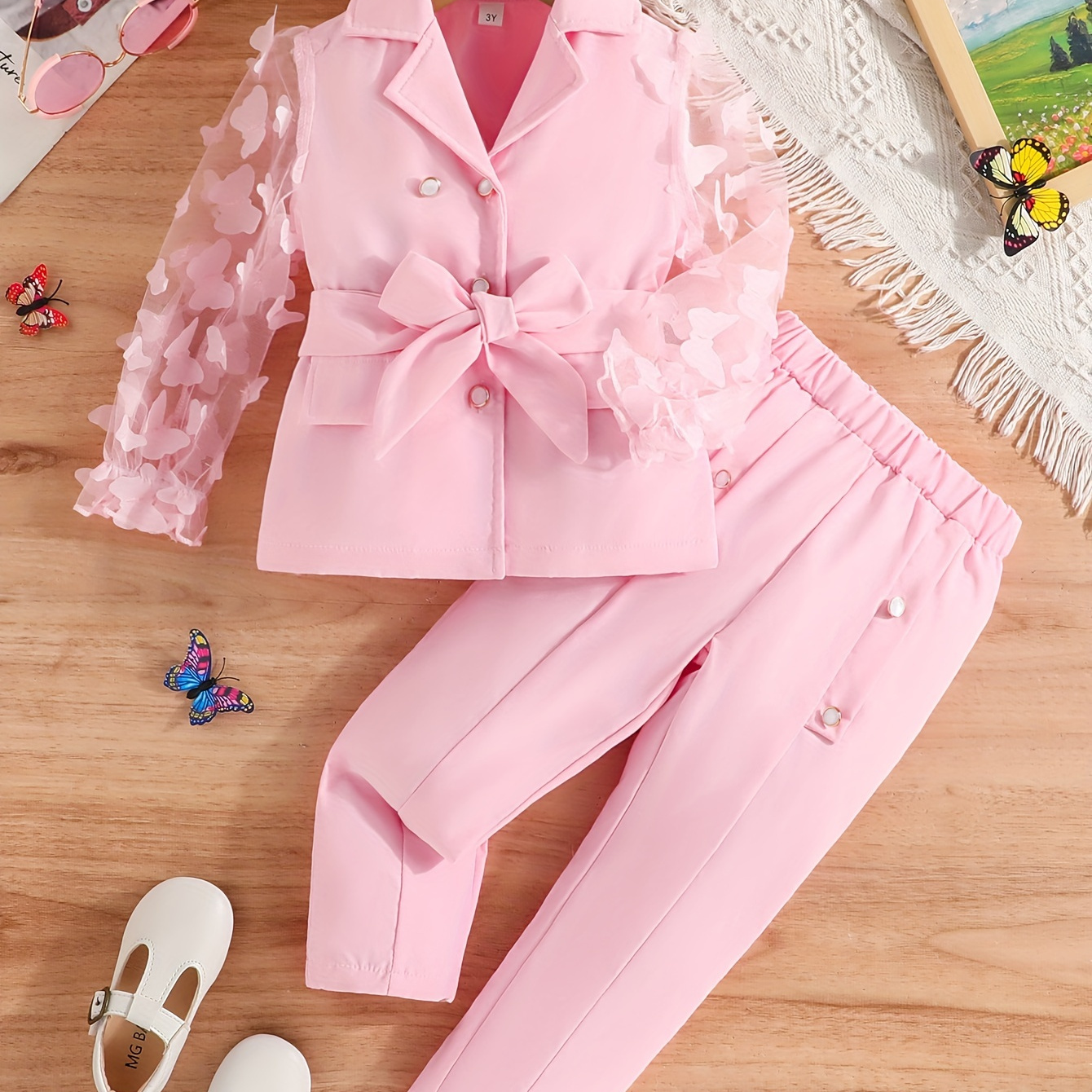 

Elegant Girls 2pcs Mesh Long Sleeve Jacket Outerwear + Pants Set Spring Fall Gift Party Birthday