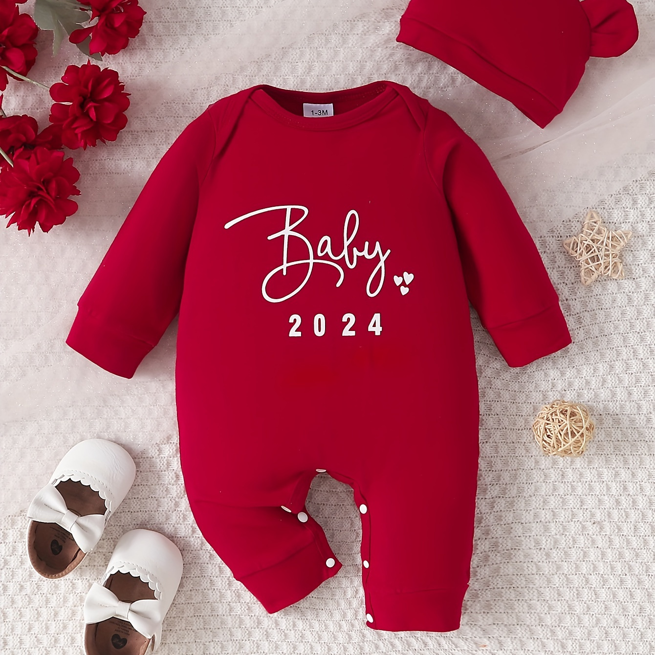 

Toddler's New Casual 2024 Letter Print Jumpsuit With Hat Set, Casual Sweet Long-sleeved Jumpsuit Set For Pring And Autumn
