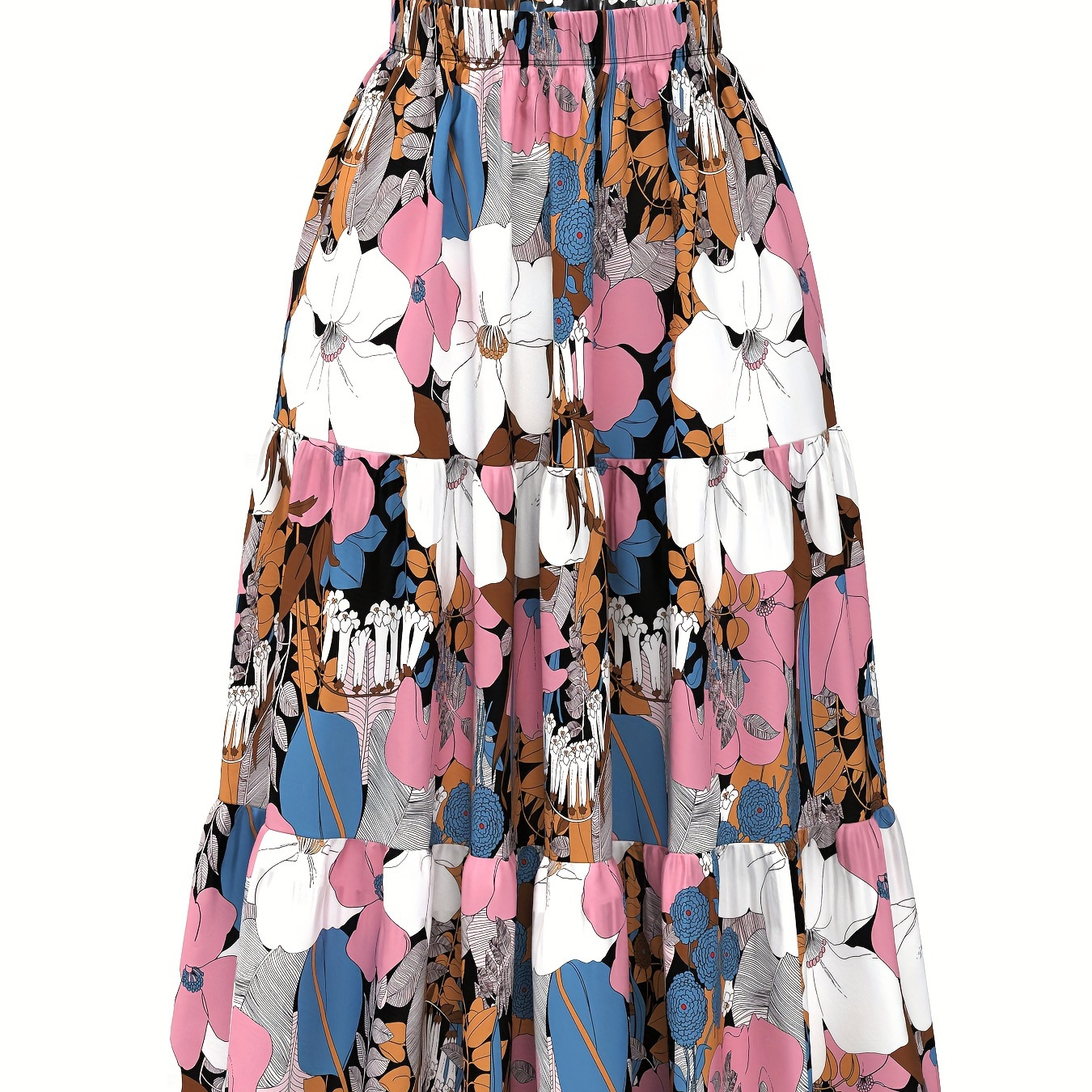 

Women's Casual Vacation Tropical Print Patchwork Skirt