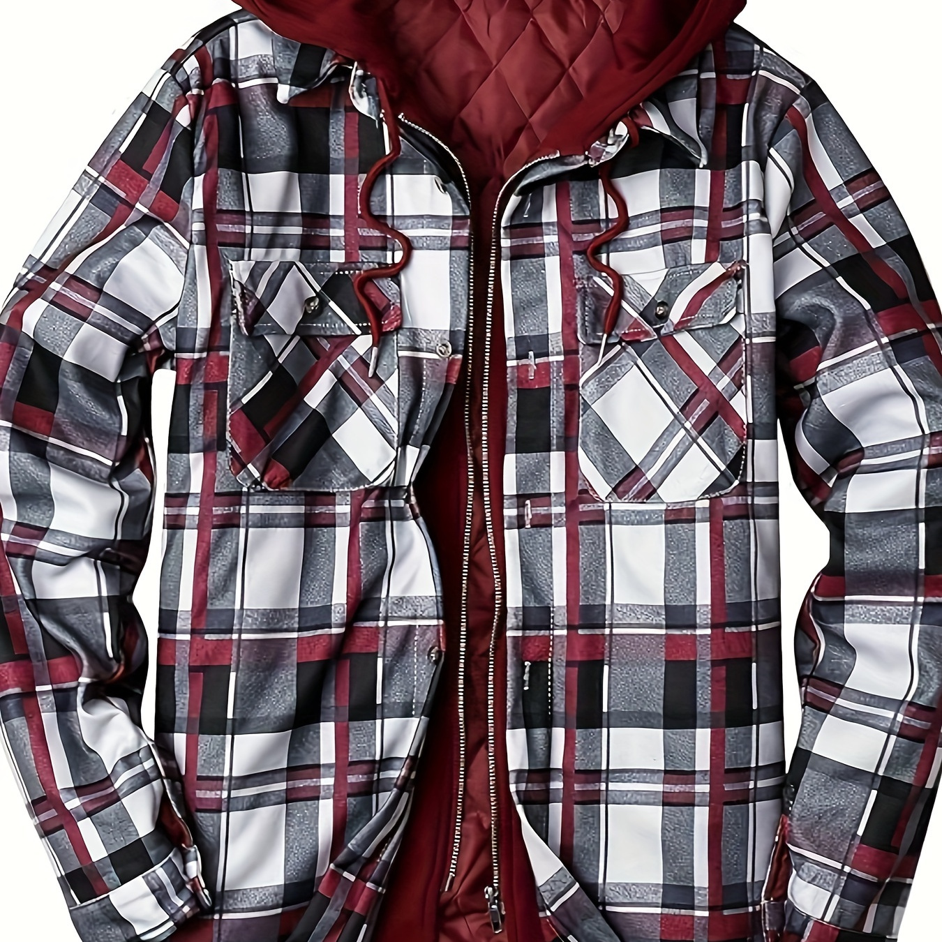 

Plus Size Men's Plaid Hooded Jacket Thick Warm Tops, Men's Clothing