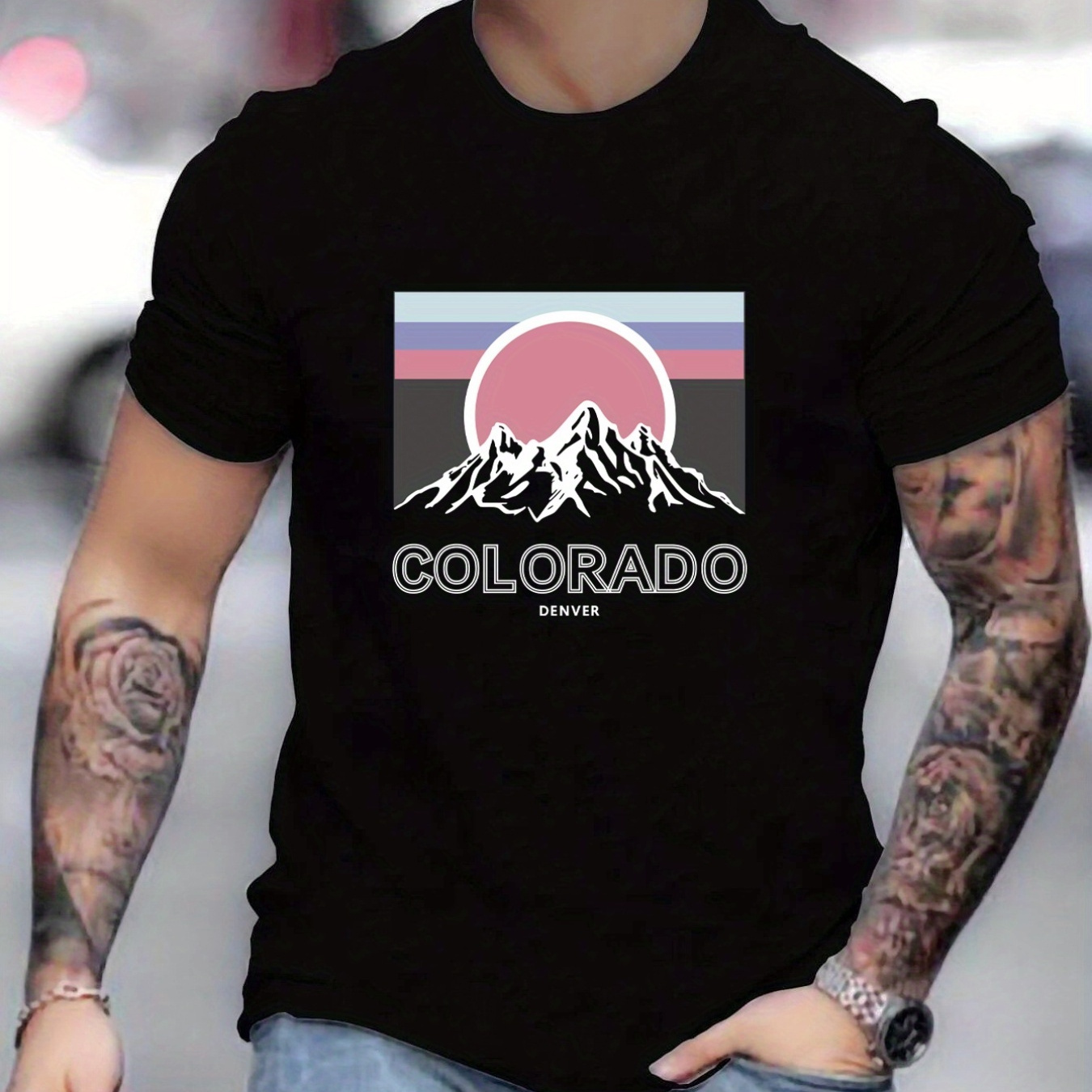 

T-shirt Confortable À Imprimé De Motif De Montagne Et De Lettre Pour Hommes, Vêtements De Plein Air D'été Pour Hommes, Vêtements Pour Hommes, Hauts Pour Hommes