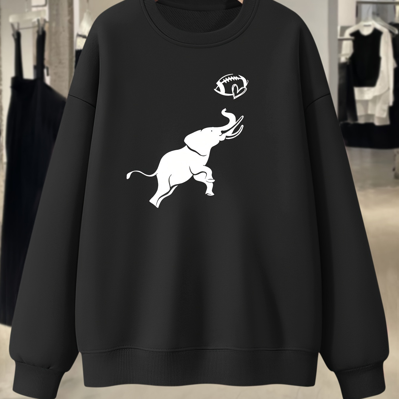 

Plus Size Elephant Graphic Print Sweatshirt, Crew Neck Casual Sweatshirt For Fall & Spring, Women's Plus Size Clothing