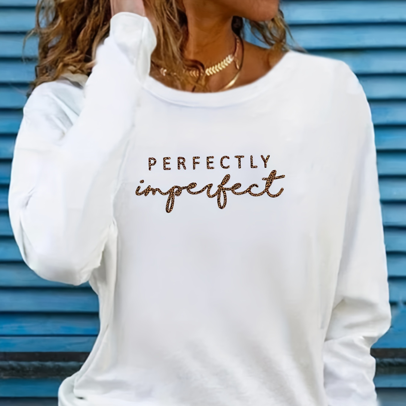 

Perfectly Neck T-shirt, Casual Long Sleeve T-shirt, Women's Clothing