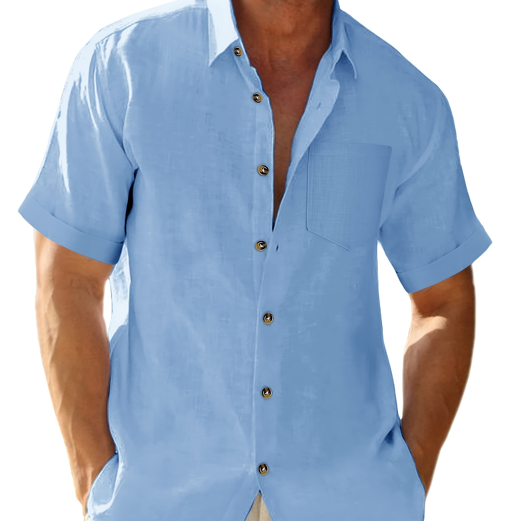 

Plus Size Men's Solid Shirt Fashion Casual Short Sleeve Shirt For Summer, Coquette Style