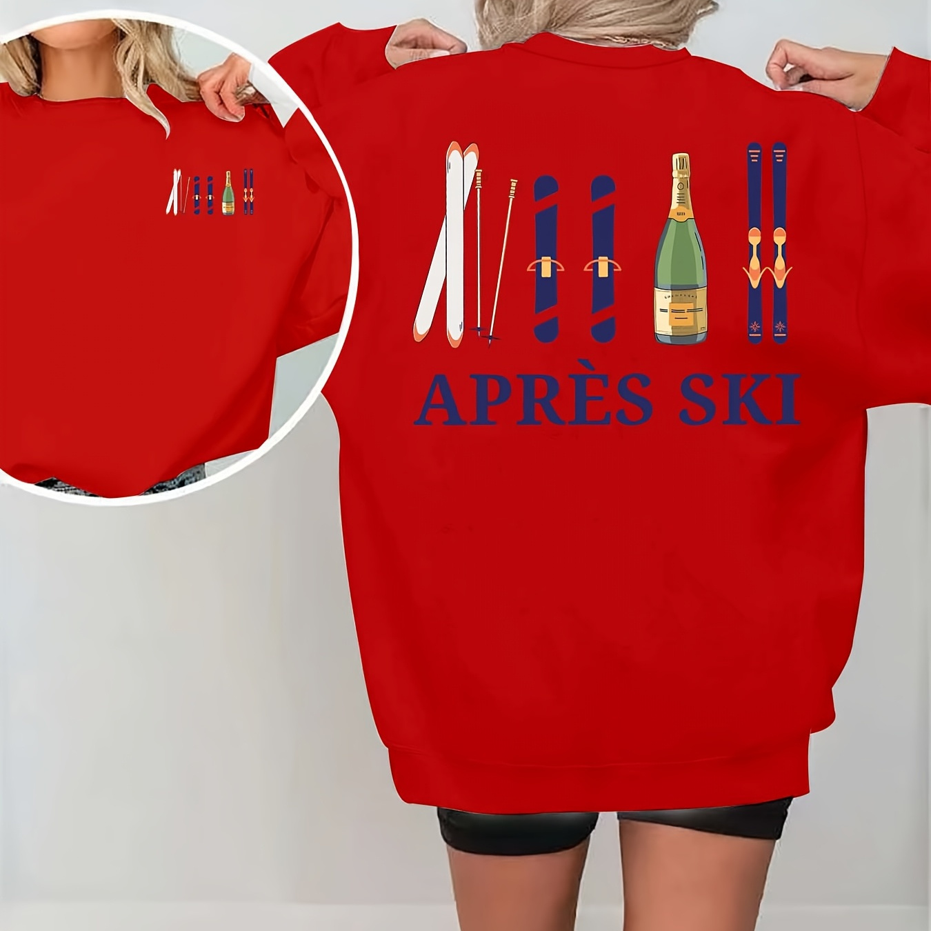 

1pc Women's Casual Polyester Sweatshirt With "après Ski" Lettering - Knitted Pullover With Round Neck For Autumn/winter - Ski Season Graphic Hoodie