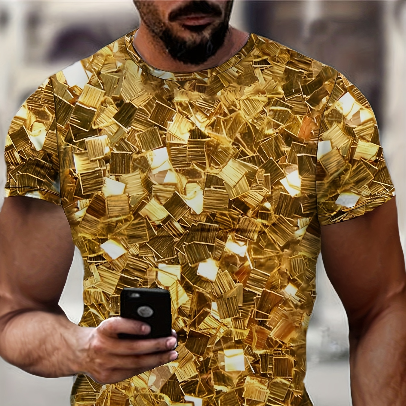 

T-shirt Homme à Motif en Feuille , Col Rond et Manches Courtes, Haut de Mode d'Été pour l'Extérieur