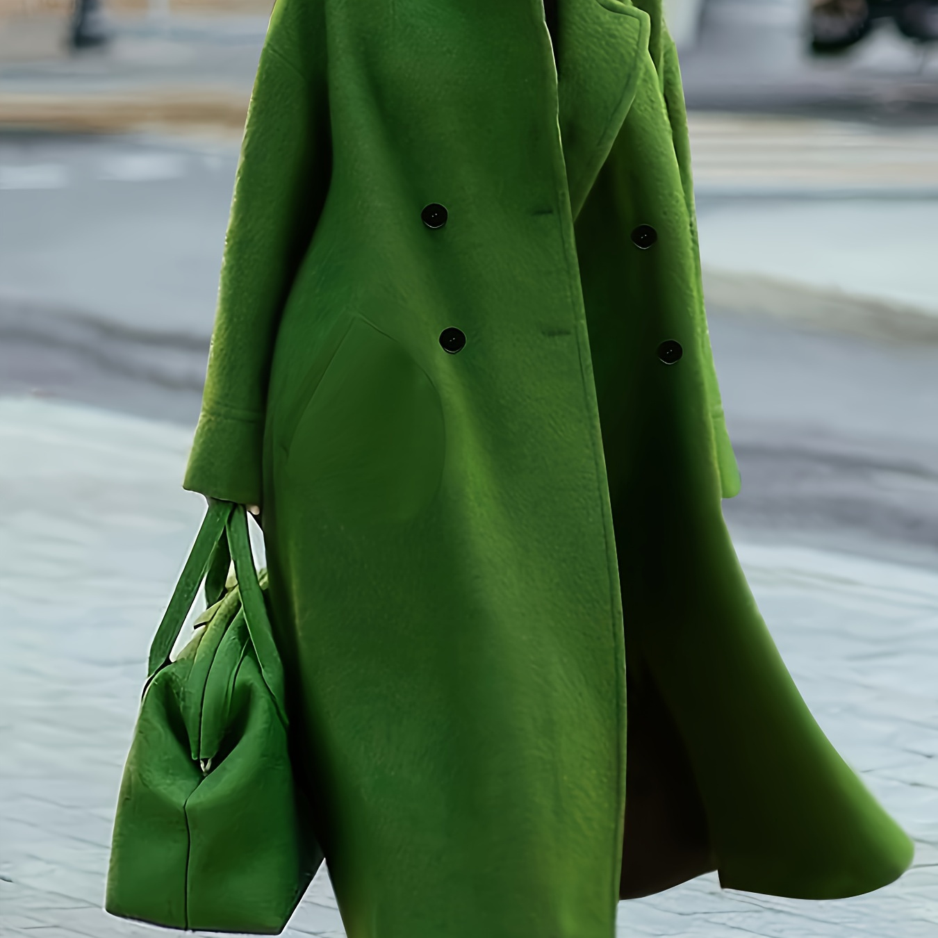 

Manteau à revers croisés, élégant manteau long à manches longues et longueur midi pour l'automne et l'hiver, vêtements pour femmes