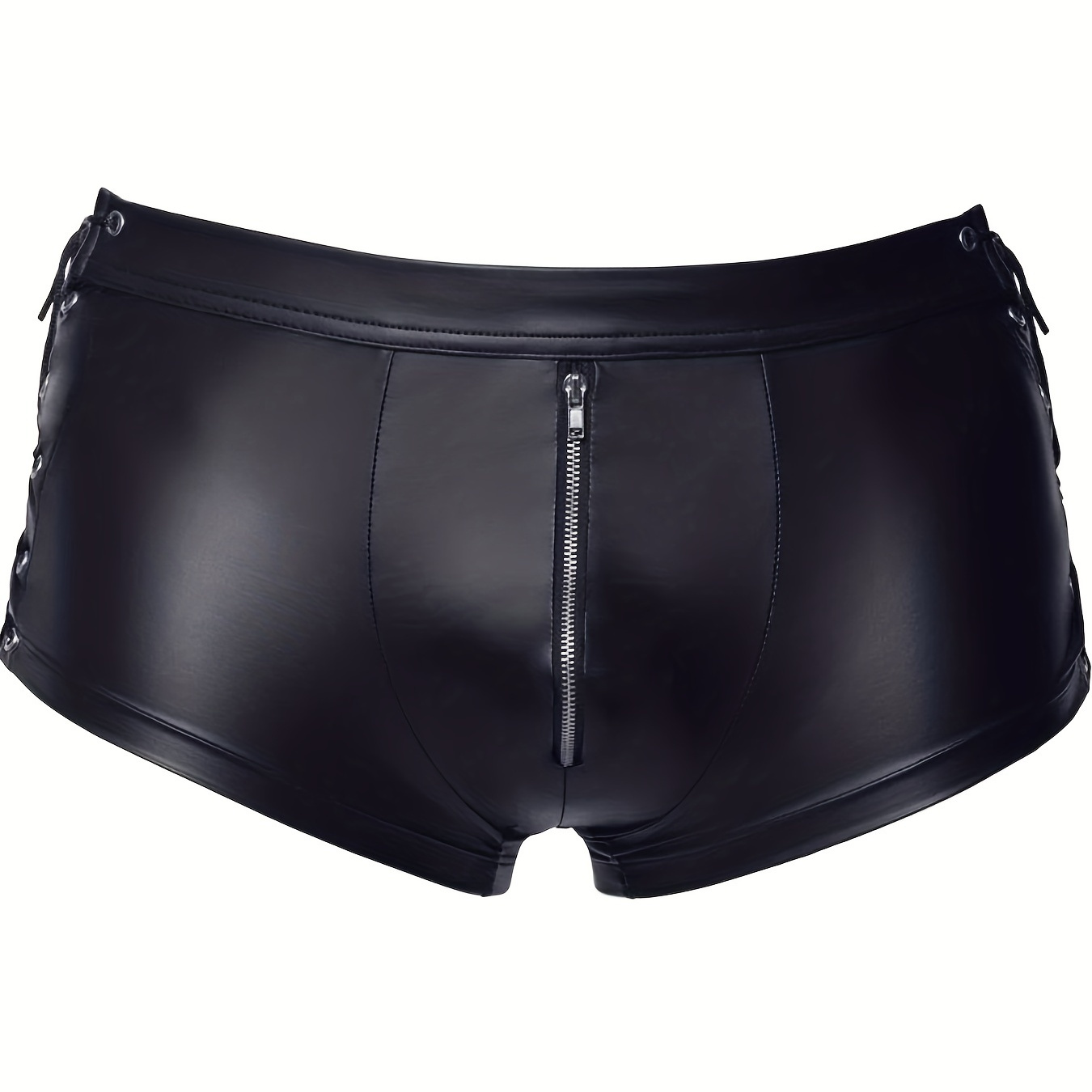 Men's Sexy Leather Boxer Briefs Shorts Low Waist Zipper - Temu Canada