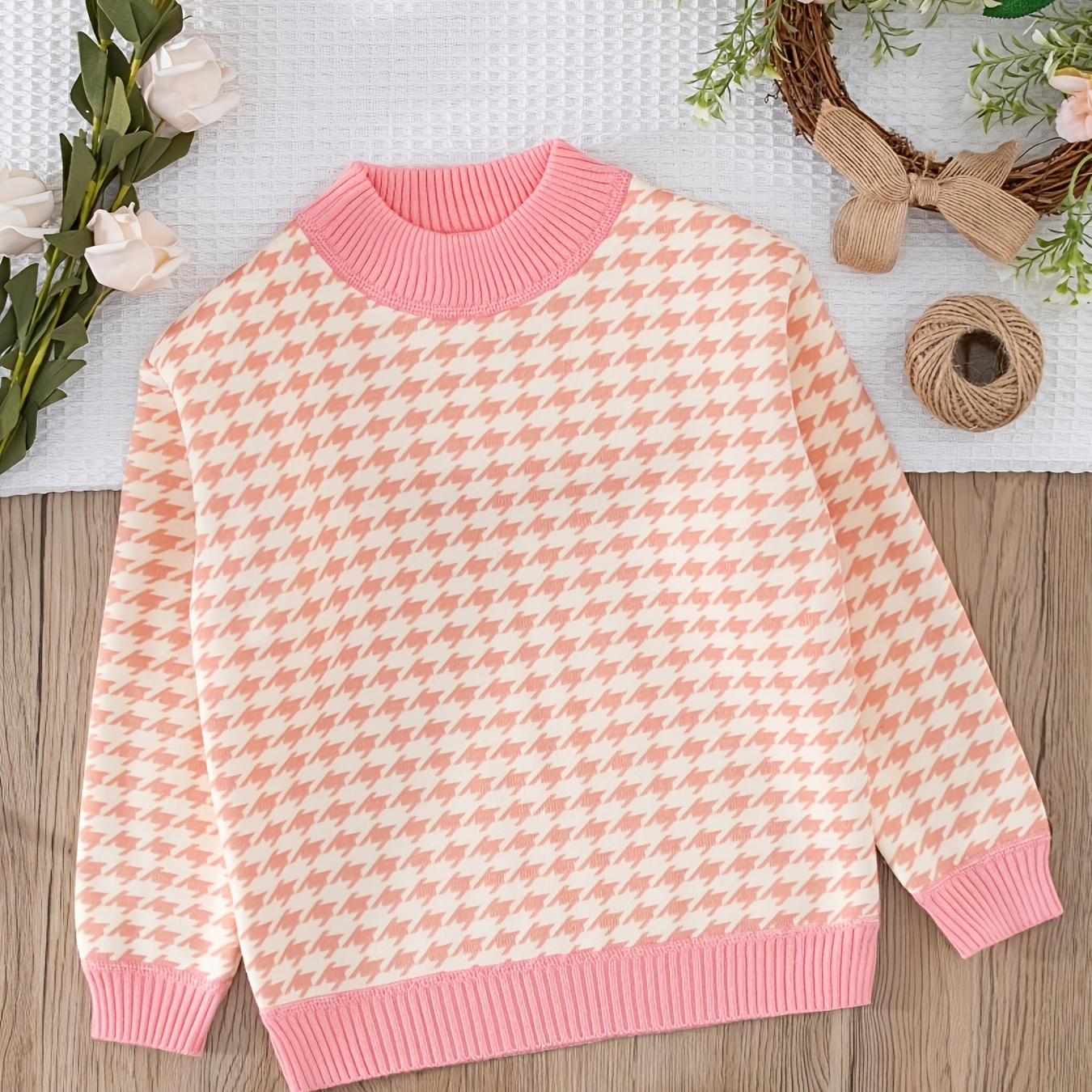 

Pull Chic à Carreaux pour Jeunes - Rose avec Col , Manches Longues, Lavable en Machine - pour /Hiver