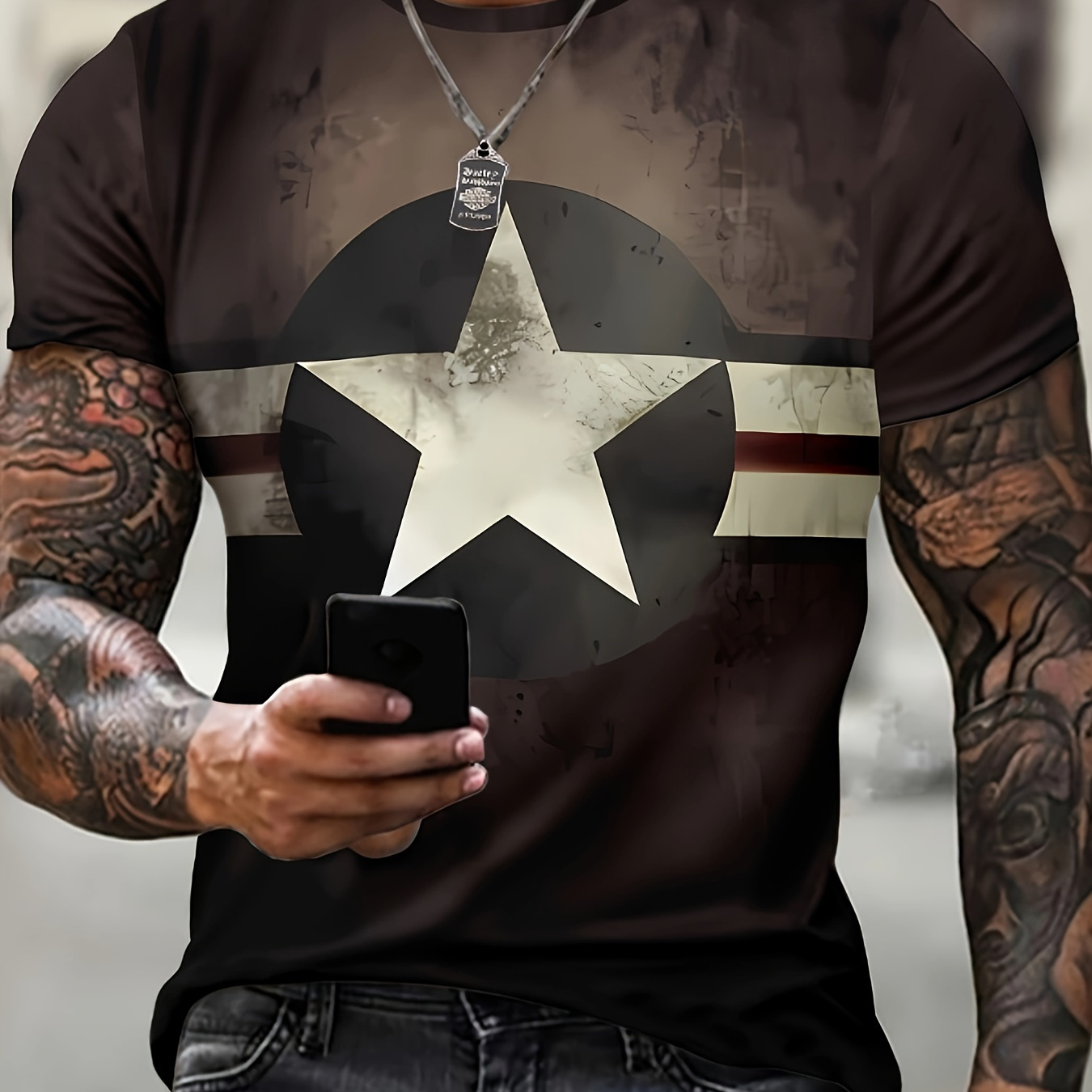 

Men's Star Print T-shirt, Casual Short Sleeve Crew Neck Tee, Men's Clothing For Outdoor