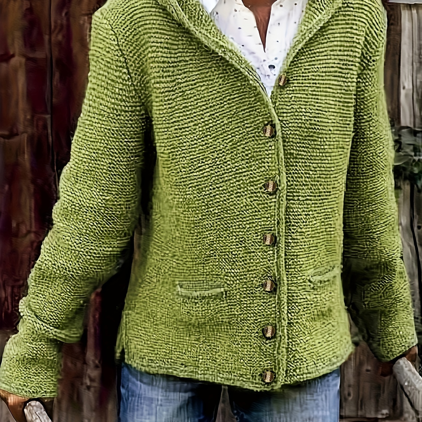 

Solid Button Up Knit Cardigan, Casual Hooded Long Sleeve Sweater Outerwear With Pocket, Women's Clothing