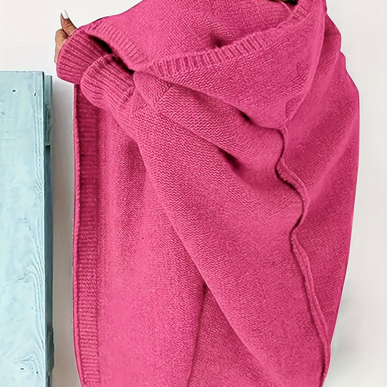 

Hooded Drop Shoulder Cardigan, Elegant Batwing Long Sleeve Cardigan For Fall & Winter, Women's Clothing